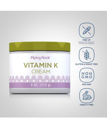 Piping Rock Vitamin K Cream | 4 Ounce | for Bruising Dark Circles Spider Veins Eyes Skin and Face - Buy Online on GoSupps.com