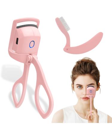 Heated Eyelash Curlers Electric Eyelash Curler - USB Rechargeable Eye Lash Curler Quick Natural Curling Eye Lashes Curler Portable Lash Curler Women Makeup Accessories (Pink)