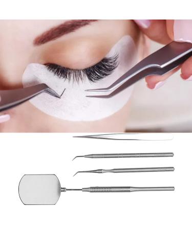 Professional Eyelash Art Tool Set - Stainless Steel Tweezers Mirror & Pickup Sticks for Salons - Silver - Buy Online on GoSupps.com