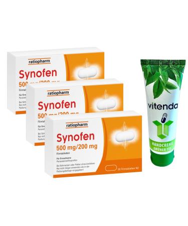 Synofen 3x20 film-coated tablets including a hand cream from vitenda - fast strong and well-tolerated against pain 60