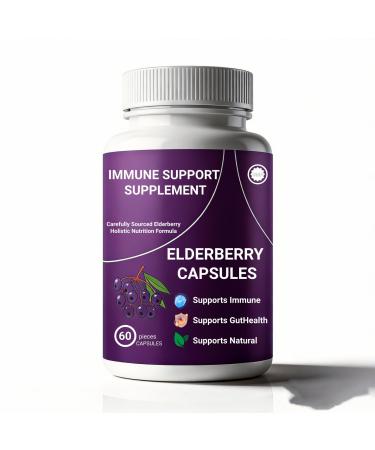 BOFEAFQ 60 Pieces Immune Support Supplement Elderberry Capsules Carefully Sourced Elderberry Holistic Nutrition Formula