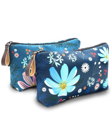 Cosmetic Bag UYRIE Makeup Bag Travel Makeup Bags Waterproof Toiletry Bag (Blue Flower&Pink Flower)