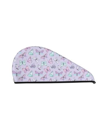 Hair Towel Wrap Hair Drying Towel with Button Towel Turban Head Towel to Dry Hair Quickly (Purple Butterfly)