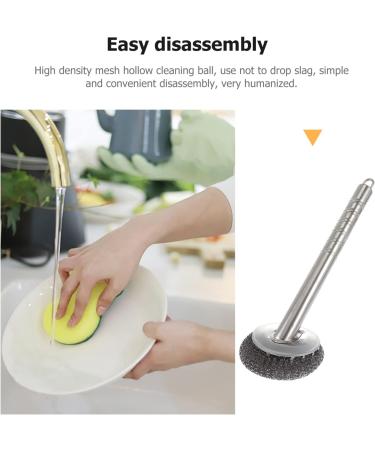 Luxshiny Stainless Steel Scourers with Handle Kitchen Steel Wool Scrubber Dish Scrubber Brush Kitchen Cleaning Brush Wok Brush for Dishes Pots - Buy Online on GoSupps.com