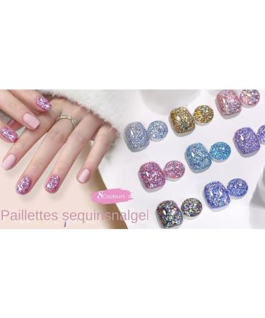  Missmisq Glitter Gel Sparkling Pedicure Gel | 8 Glitter Colors Kit for Nail Care Manicure and Pedicure Creations for Women - Buy Online on GoSupps.com