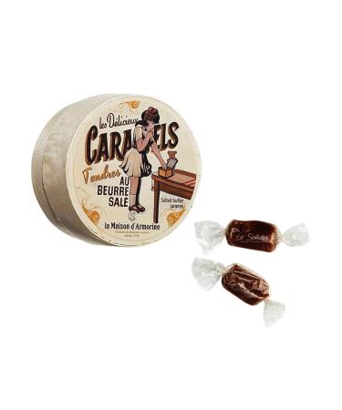 La Maison D'Armorine La Maison d'Armorine | Salted butter candies in a round wooden box - 50 Gr | Homemade salted butter candies