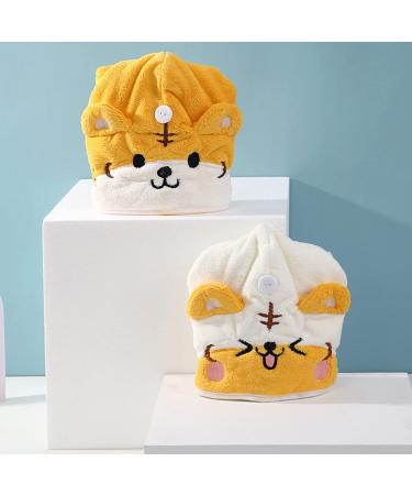 Buy Kawaii Tiger Microfiber Hair Towel - Quick Drying Hair Wrap | Elastic Bath Cap in Beige for Home & Travel - Buy Online on GoSupps.com
