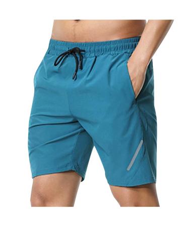 HOOMEUMY Mens Shorts,Mens Casual Fitness Training Shorts Solid Color Quick Dry Shorts Pants Drawstring Pocket Shorts for Mens Blue Medium