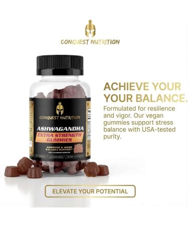 Conquest Nutrition Ashwagandha Extra Strength Vegan Gummies Stress Relief & Calm Support Adaptogen Supplement for Relaxation Mood & Energy Balance Non-GMO Natural Flavor 60 Gummies - Buy Online on GoSupps.com