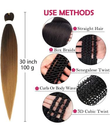 Pre Stretched Braiding Hair Extensions 30 Inch 6 Packs Ombre Brown Professional Synthetic Fiber Itch Free Crochet EZ Braids Yaki Texture Braiding Hair Extensions(30 inch 1B/30/27) 30 Inch (Pack of 6) T1B/30/27 - Buy Online on GoSupps.com