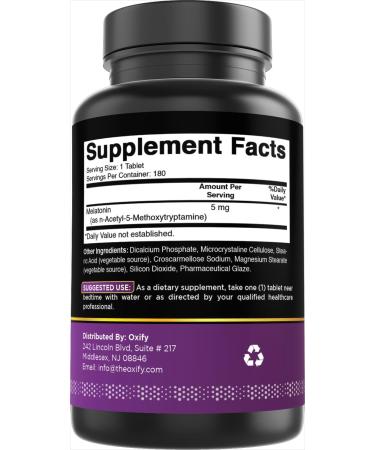 Oxify Melatonin 5 mg | 180 Tablets | Gluten-Free Non-GMO | Supplement Made in USA - Buy Online on GoSupps.com