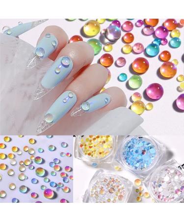 Mermaid Gradient Candy Colors Round Glass Crystal Beads 3D Nail Art Rhinestones DIY Flatback Acrylic Stones Decorations 4Boxs Glass Beads 4boxs