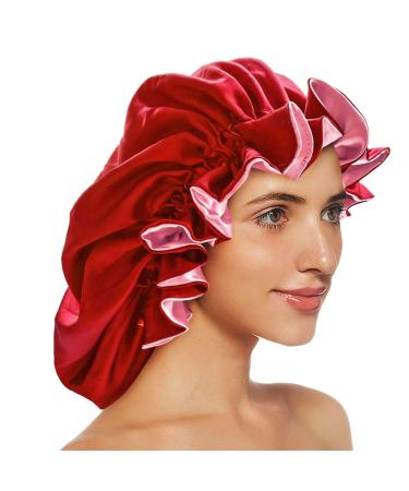 Silk Bonnets for Women Double Layer Extra Large Satin Sleeping Cap with Elastic Satin Bonnet for Curly Hair Satin Cap for Natural Hair  Women Girl Sleeping Cap Red Wine