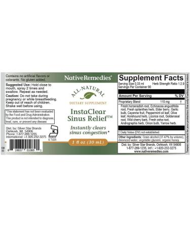 Native Remedies InstaClear Sinus Relief - Natural Herbal Supplement for Healthy Sinuses - 29ml - Buy Online on GoSupps.com