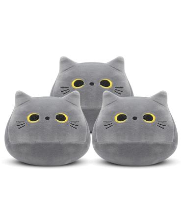 DNFASCHI Gray Cat Plush Toy Cute Cat Stuffed Animals Plush Toy 3Pcs Gray Cat Plushie Soft Mini Cat Plush Toys for Girls Boys Cute Stuffed Cat Doll for Birthday