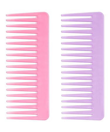 Wide Tooth Comb and Large Hair Detangling Comb for Long Hair  Curly Hair  Wet Hair  No Handle Detangler Comb Styling Shampoo Comb (2 Pieces - Pink  Purple)