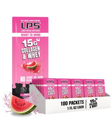 Nutritional Designs LPS Liquid Collagen & Whey Protein Supplement - Non-GMO Drink Sugar-Free - Promotes Healthy Skin & Hair for Men & Women Watermelon Single Serve (100 Packets)