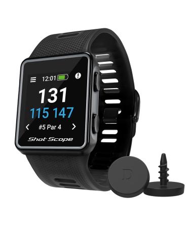Shot Scope V3 GPS Golf Watch - Automatic Shot Tracking - F/M/B + Hazard Distances - Strokes Gained - iOS and Android Apps - 100+ Statistics, 36,000+ Pre-Loaded Worldwide Courses - No Subscriptions Black