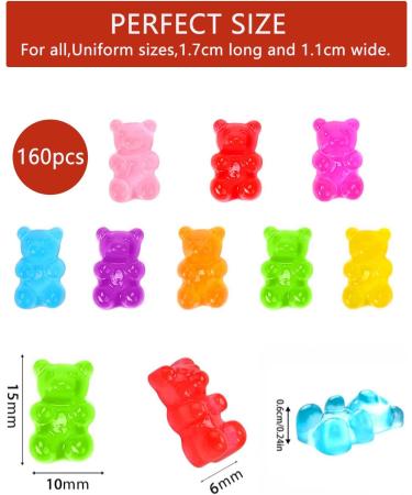 160 Pcs Gummy Bears Nail Charms for Slime and Nail Art - Resin Flatbacks Candy Bear Charms for DIY Crafts and Scrapbooking - Buy Online on GoSupps.com