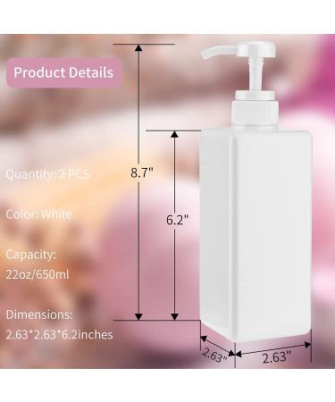 2Pack 22oz/650ml Pump Bottle Dispenser Jansburg - Refillable Square Plastic Lotion Dispenser - Empty Liquid Container for Soap, Lotion, Shampoo - White - 2PCS - Buy Online on GoSupps.com
