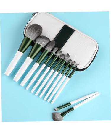 Set of 12 Green Glass Make-Up Eyeshadow Mixing Makeup Black Costume Blush Brush Concealer Brush Eyebrow Brush Eye Brush with Wooden Handle - Buy Online on GoSupps.com