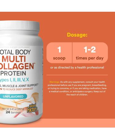 Natural Factors Total Body Multi Collagen Protein, 5-Collagen Blend with Hyaluronic Acid, Biotin, L-Glutamine and L-Tryptophan, Unflavored, 9.41 Oz - Buy Online on GoSupps.com