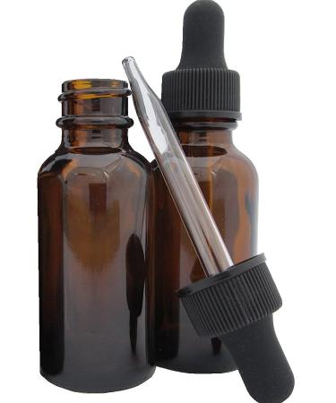 DropperStop 1oz Amber Glass Dropper Bottles (30mL) with Tapered Glass Droppers - Pack of 2