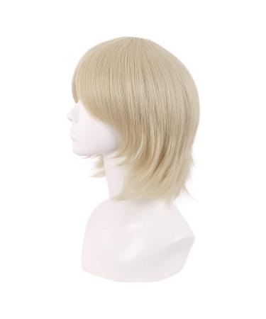 MapofBeauty 12 Inch Short Straight Blonde Cosplay Wig for Men & Women - Gold Side Bangs Fiber Wig - Buy Online on GoSupps.com