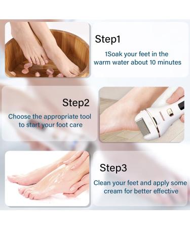 Rechargeable Callus Remover Electric Pedicure Kit - Professional Foot Care Set with 3 Roller Heads, 2 Speeds - For Cracked Heels and Dead Skin - Power Display - Travel/Home Use - White - Buy Online on GoSupps.com
