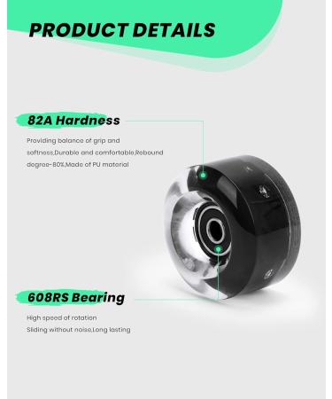 Daxiga 8 Pack 82A Light up Roller Skate Wheels 32x58mm - Luminous Black Wheels with Bearings for Smooth Skating - Buy Online on GoSupps.com