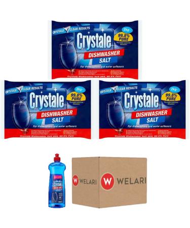 Crystale 3 x 2kg Dishwasher Salt Bundled with Crystale Rinse Aid Blue (500ml) Limescale Cleaner Kitchen Household Watermarks Remover (6kg) (3pack) - Buy Online on GoSupps.com