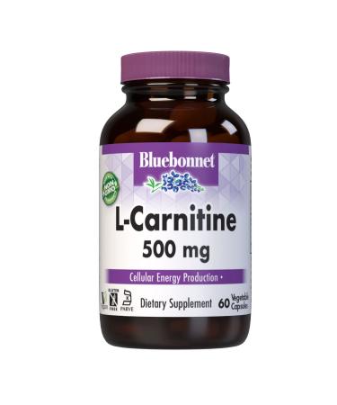 Bluebonnet L-Carnitine 500 mg Vitamin Capsules, White, 60 Count