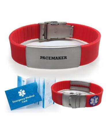 Pacemaker Medical Alert ID Bracelet for Men and Women Red