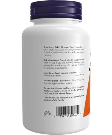 NOW - Taurine 500mg 100 Capsules - Buy Online on GoSupps.com