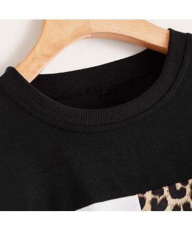 Bigfanshu Women's Dresses Leopard Print O-Neck Blouse Tops Cotton Long Sleeve Sweatshirt Black - Buy Online on GoSupps.com