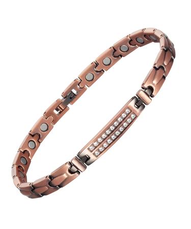 Copper Ankle Bracelet for Women 8.85in Adjustable Length with Crystal Magnetic Anklet Healthy Jewelry Gift (0143)