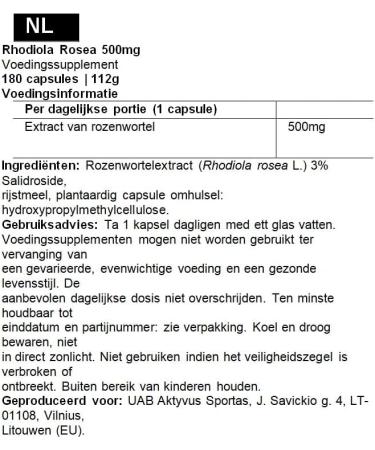 UAB Involutus Rhodiola Rosea 500mg 180 capsules Rhodiola root extract with 3 salidroside 15mg Vegan without artificial fillers allergen free Nootrovita - Buy Online on GoSupps.com
