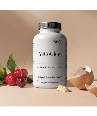 NOOT VeCoGlow Vegetarian Collagen for Women and Men with Vitamin C Bioactive Eggshell Membrane Collagen Peptides (Types I V & X) for Plump Glowing Smooth & Firm Skin Hair Strength 60 Capsules - Buy Online on GoSupps.com