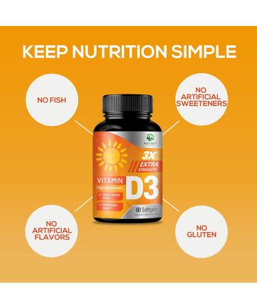 High Potency 5000 IU Vitamin D3 Softgels for Bone, Muscle, and Immune Health - Non-GMO Supplement - 60 Day Supply - Buy Online on GoSupps.com