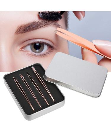 Professional Rose Gold Stainless Steel Tweezers Set - Sloping Tip Eyebrow Hair Remover Makeup Tools - 4 Pieces for At Home & Gift - Buy Online on GoSupps.com