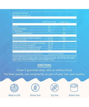 Akasha Superfoods Grow Hair & Beauty Gummies, Supplement with Zinc, Vitamin E, Astaxanthin, Kelp, & Pumpkin Seed, Plant Based Gummies for Women & Men, Gluten Free, Vegan, American Made, 60 Count - Buy Online on GoSupps.com