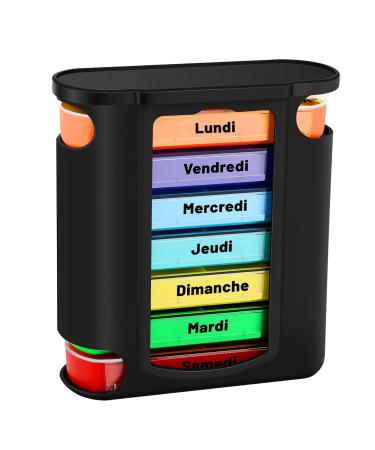 Collazoey Pill Box 7 Days drawers pills organizer travel tablet box with subjects for medication nutritional supplements vitamins (color-French)