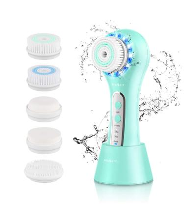 MALKERT Facial Cleansing Brush with 5 Brush Heads, 3 Modes Skin Care Brush Device, Electric Rechargeable Waterproof Face Spin Brush, Massager for Deep Cleansing and Scrubbing, Exfoliating Blue