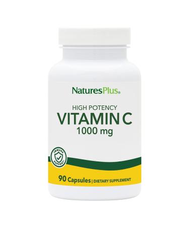 NaturesPlus Vitamin C - 1000 mg Ascorbic Acid 90 Vegetarian Capsules - High Potency Vascular & Immune Support Supplement Antioxidant - Corn-Free Gluten-Free - 90 Servings