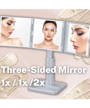 HORIUCHI Trifold Vanity Mirror - Japanese Makeup Mirror with 360 View, 2X Magnification, Three-Sided Design (Silver) - Buy Online on GoSupps.com