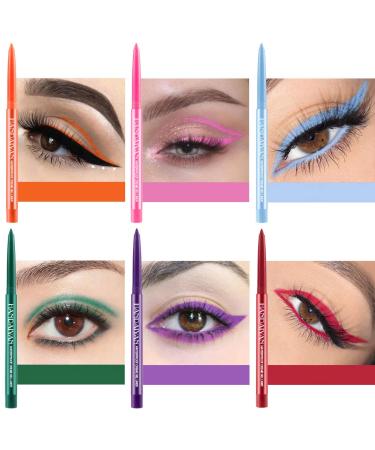 Waterproof Eyeliner Pencil Set - 6 Natural Matte Colors for Long-Lasting Eye Makeup - Retractable Liners and Shadow Pencil for Women - Purple, Green, and more - Buy Online on GoSupps.com