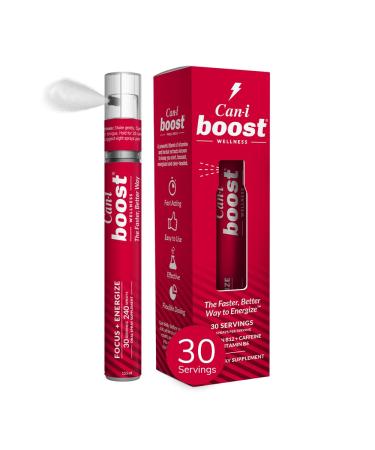 Focus & Energize Your Brain | Fast Absorption Oral Spray | Vitamin B12 Supplement + B6 + Caffeine | Concentration & Memory Booster | Adults | 240 Sprays 30 Servings | Can I Boost by Can-i Wellness 30 Count (Pack of 1)