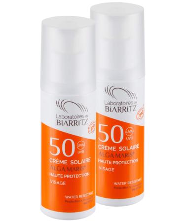 2 pack alga maris sunscreen for the face LSF50 50ml |Bio certified natural cosmetics from Laboratoires de Biarritz |With immediate protection and without a waters