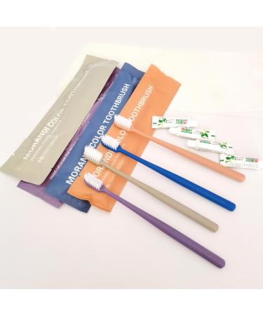 Toothbrush and Toothpaste Dental Kit for Hotel Supplies Travel Family Reused Mix Color Soft Bristle Hard Handle Pack of 10