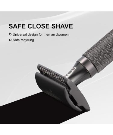 Men's Double Edge Safety Razor - Matte Black Thick Short Handle 10 Blades Portable Travel Size Smooth Closed Shave - Buy Online on GoSupps.com